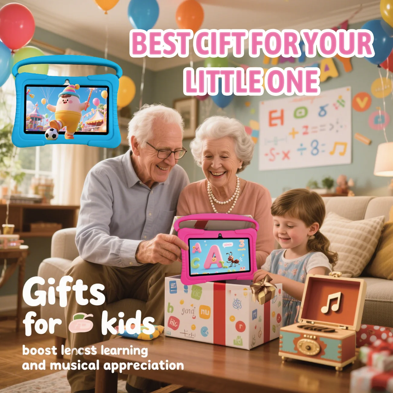 Tablet per bambini da 7 pollici, Tablet per bambini con controllo dei genitori, doppia fotocamera, regali per bambini per Natale e compleanno.Rosa/Blu