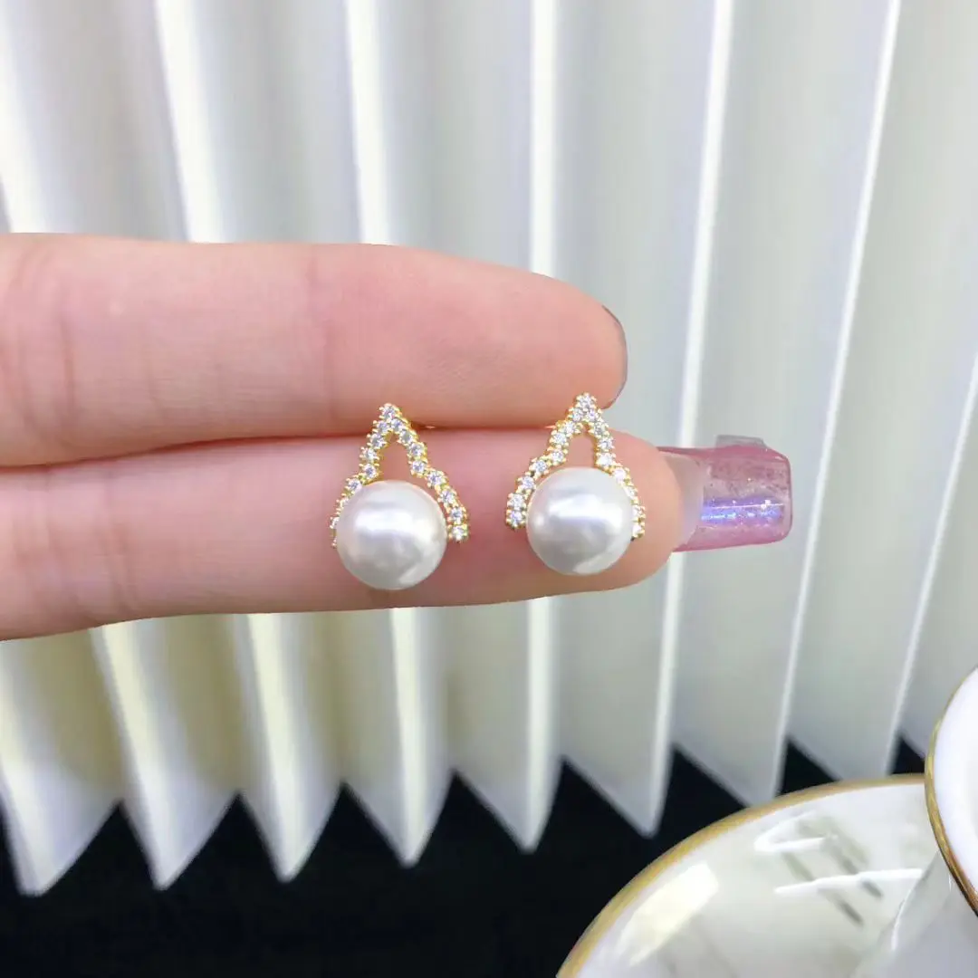 

Wholesale S925 Sterling Silver Earrings Mount Findings Settings Base Mounting Parts Accessory for 7-8mm Pearls 5 pairs/lot