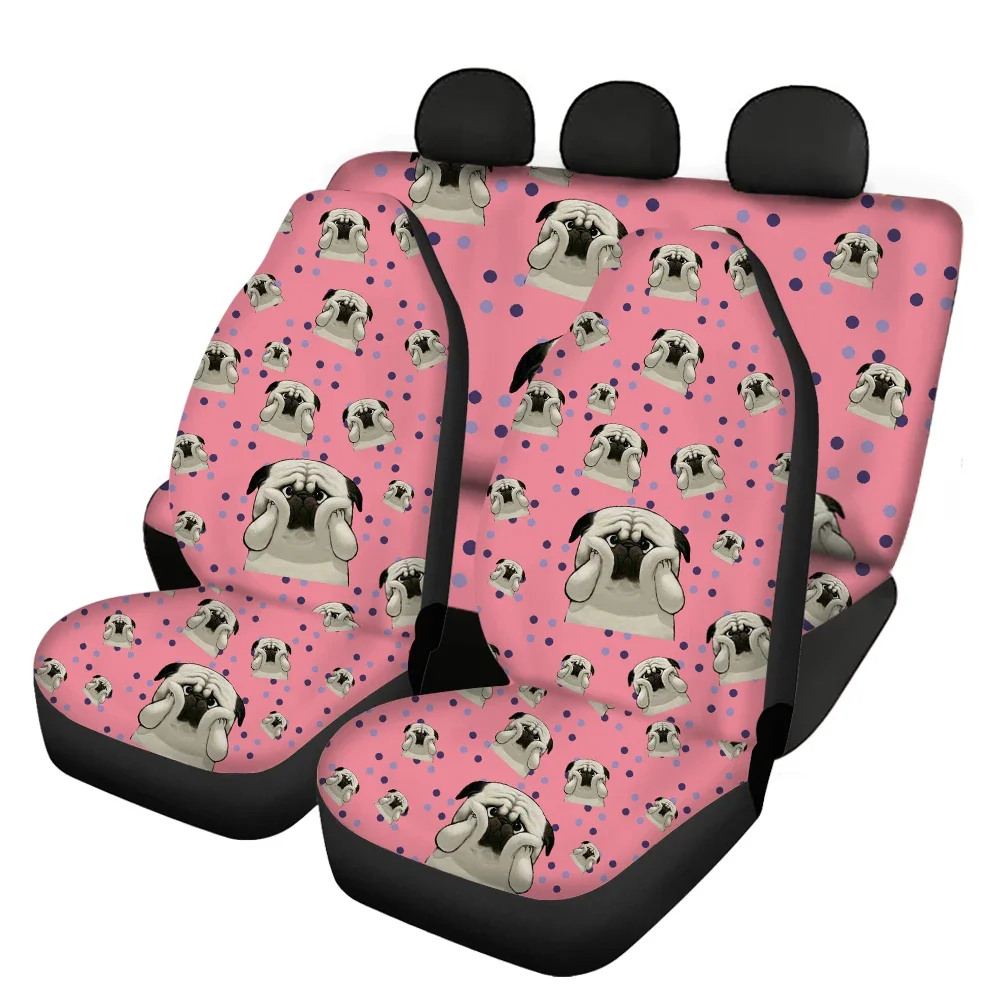 Cute Cartoon Pink Bulldog Print Car Seat Cover Sets for Women Men Easy to Install Clean Vehicles Seat Cushion Cover