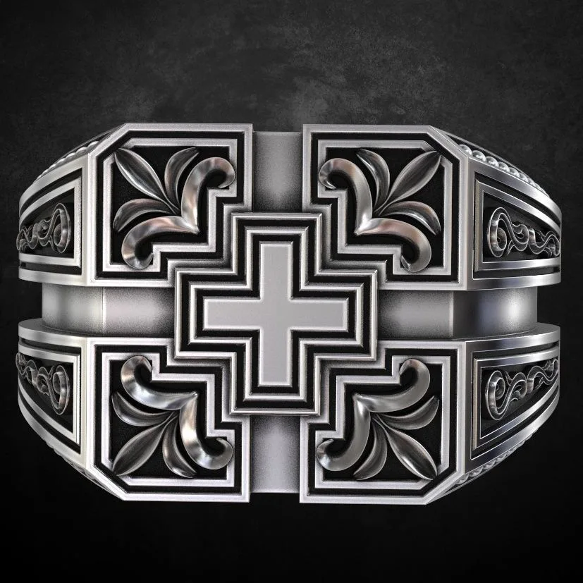 925 Silver Creative Retro Carved Mens Ring New Stylish Durable Hypoallergenic Smooth Edge Finger Ring For Party Dating Daily Use
