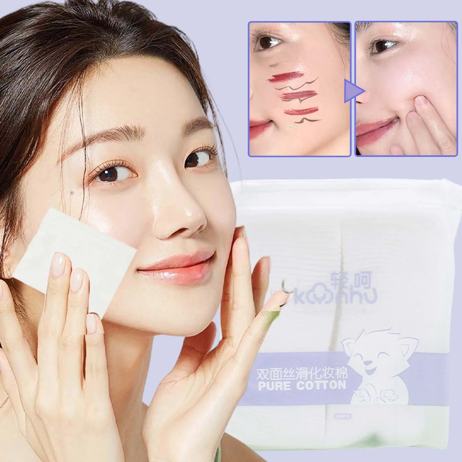 100 ชิ้น/แพ็ค Double-Sided Soft Makeup Remover ผ้าฝ้ายผู้หญิง Breathable แต่งหน้า Remover สําหรับทุกวันทําความสะอาดผิวหน้าความงาม