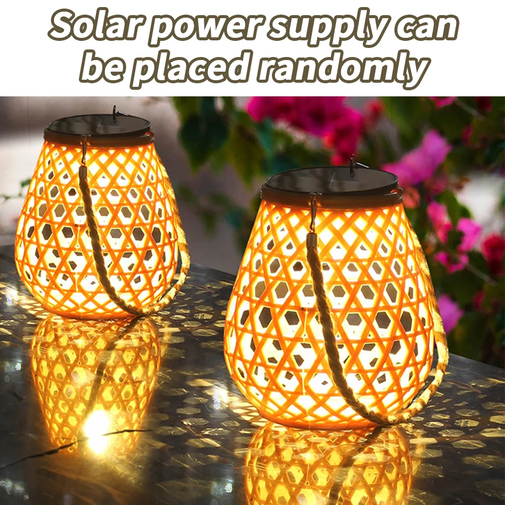 

Hanging Solar Lantern With Handle IP44 Waterproof Imitation Rattan Lights For Yard Patio Wedding Home Decoration