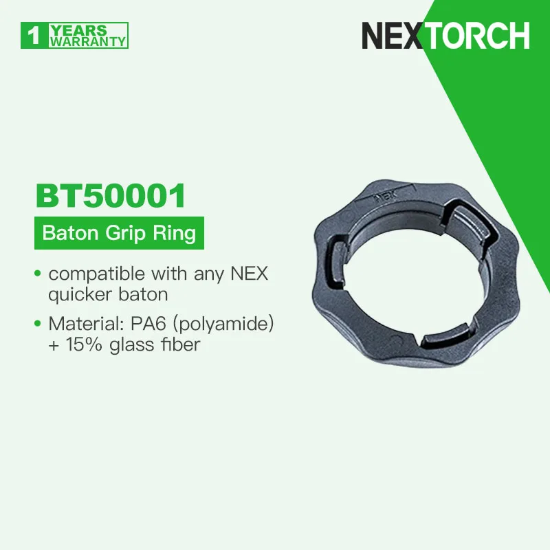 Nextorch BT50001 anillo de agarre de bastón, Compatible con cualquier batería NEX Quicker. Material: PA6 (poliamida) + 15% fibra de vidrio