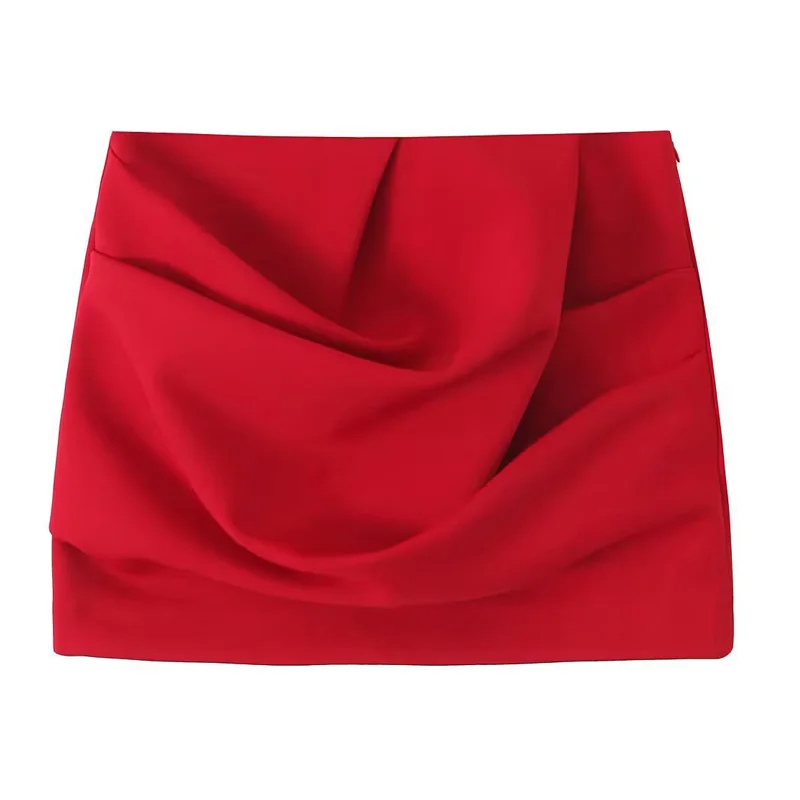 HXAORuffled Short Skirts For Women New Red Mini Skirt Fashion Woman 2025 Summer Tight Pleated Skirt High Waist A-Line Skirt 088