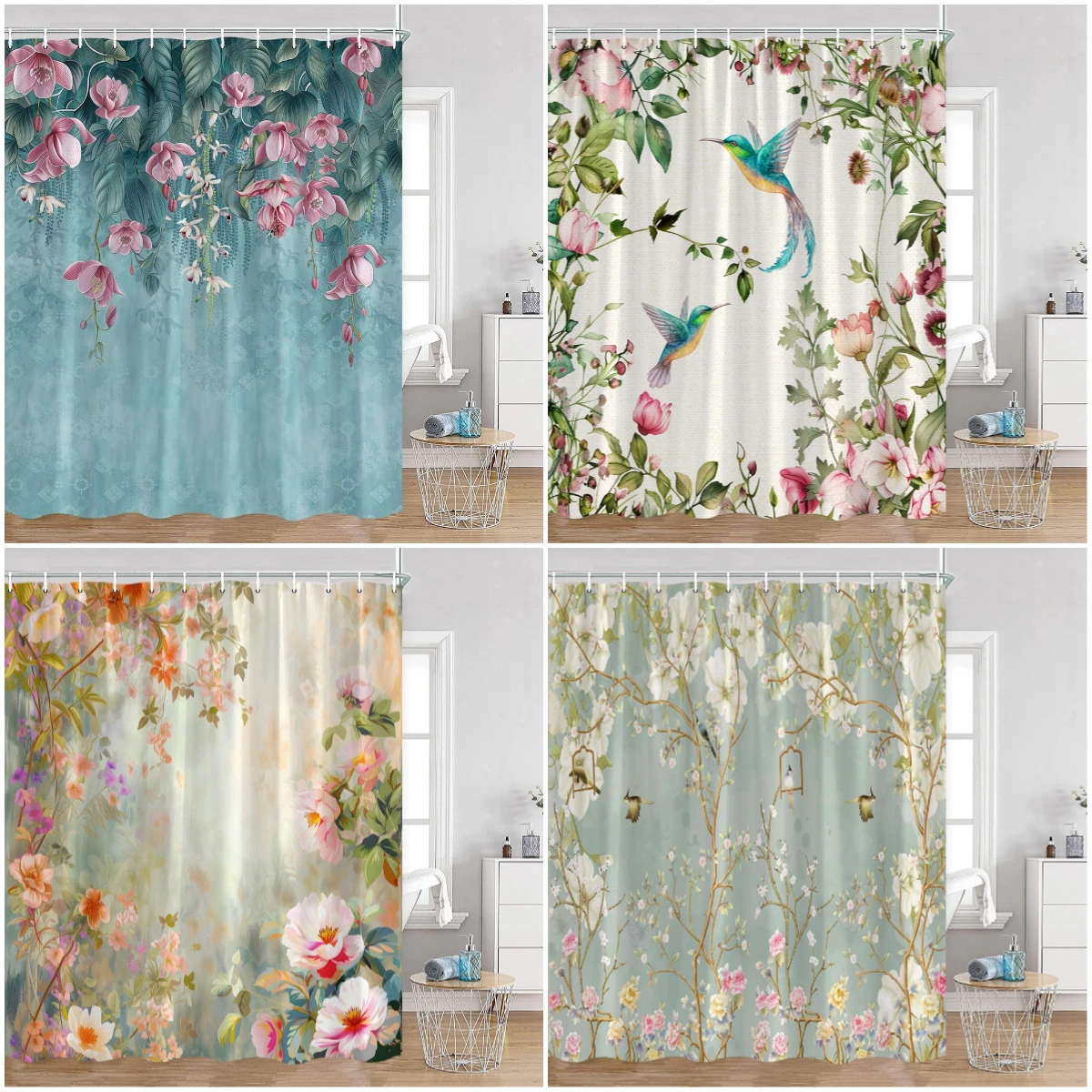 

Lavender Purple Shower Curtain Purple Flowers Floral Plant Bathroom Decor Polyester Fabric Bathtub Curtains with Hooks