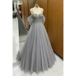 Amanda Gray Glitter Formal Occasion Evening Beaded Tulle A-line vestidos de fiesta Elegant Sleeveless Floor-Length Porm Dresses