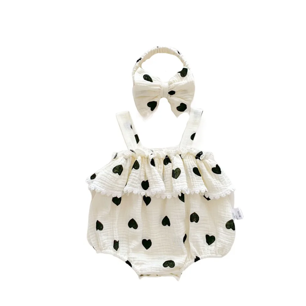 

Ruffle Heart Baby Romper Bow Heart Infant Romper Lace Baby Jumpsuit Bodysuit Cotton Baby Shorts Climb Suit Infant Wear