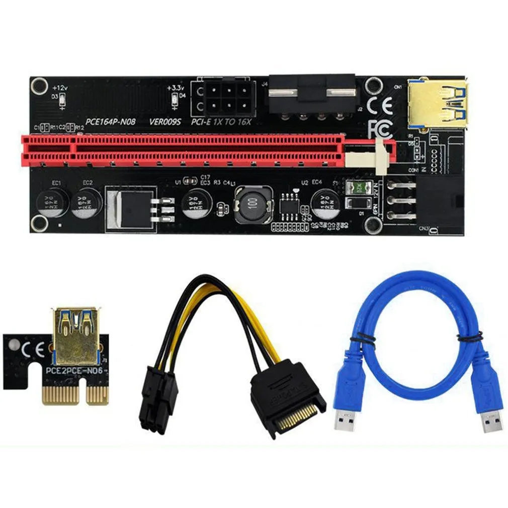 PCI-E VER009S Riser Card Pcie 1X To16X with USB 3.0 Data Cable PCI-E Riser Adapter Port Card Extender Wire for Graphics Card