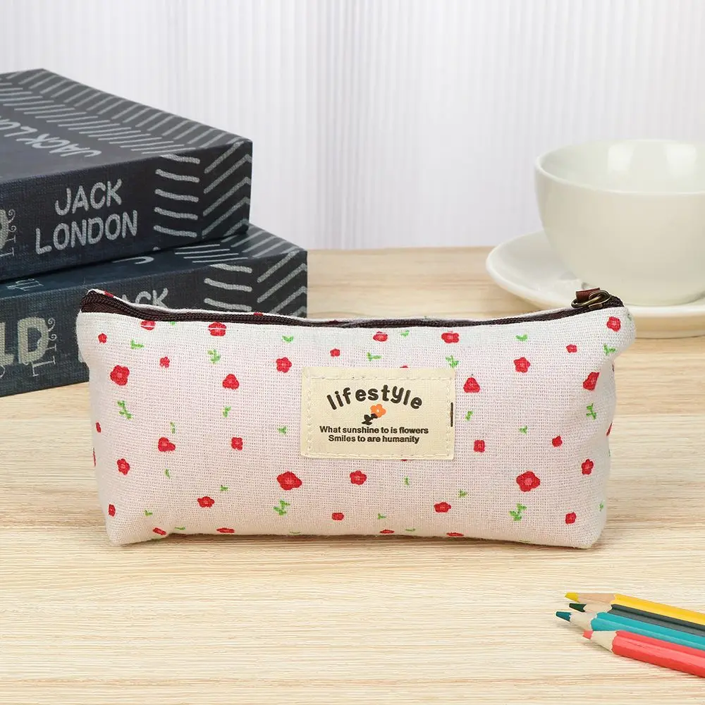 Fashion School Supplies Pencil Box Canvas Stationery Bag Pastoral Floral Pencil Case Lovely