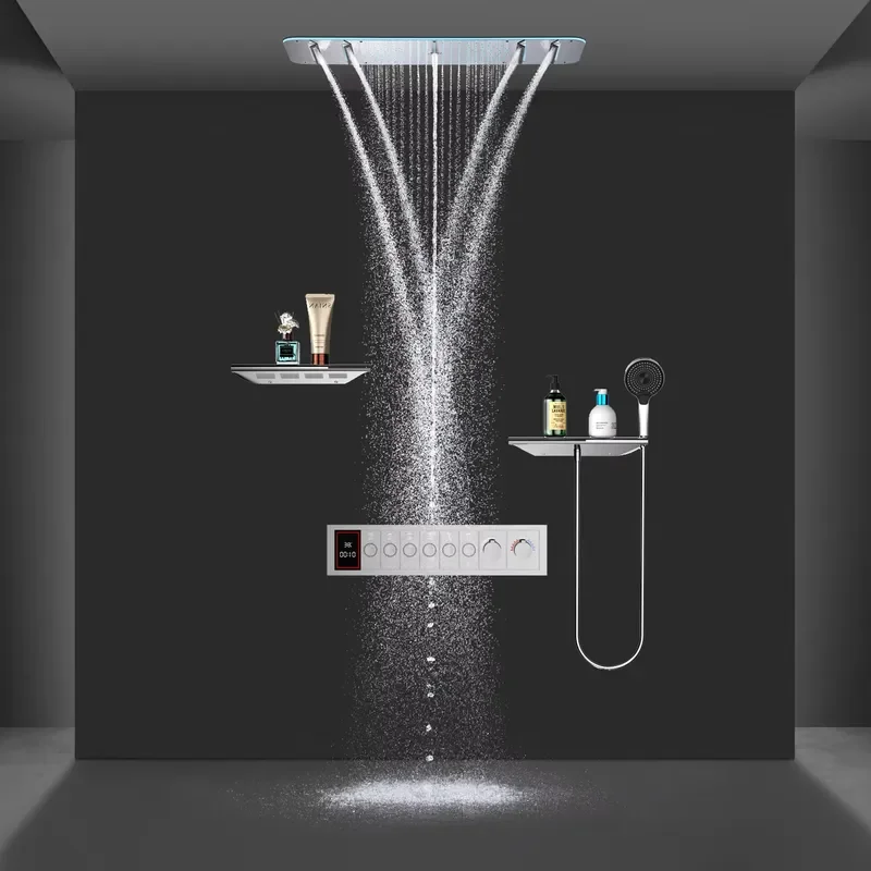 Smart Rainfall Shower System 900x300mm LED Digital Thermostatic Mixer Ceiling Waterfall Bath Set Modern Bathroom Fixture