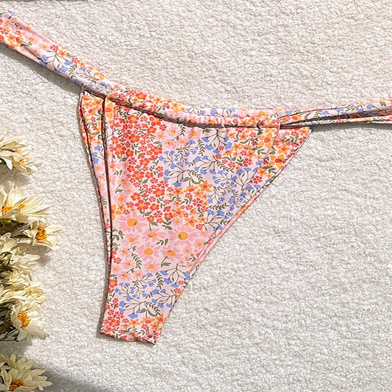 مثير زهرة طباعة مثلث البيكينيات الصغيرة مجموعات قطعتين ثونغ ملابس السباحة المايوه ملابس الشاطئ biquini Tankini