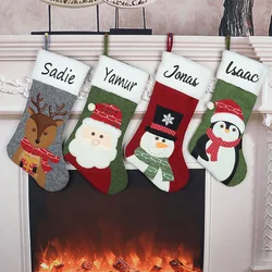 Personalized Christmas Socks Santa Claus Snowman Penguin Christmas Socks Deer Christmas Pendant Fireplace Decoration Candy Bag