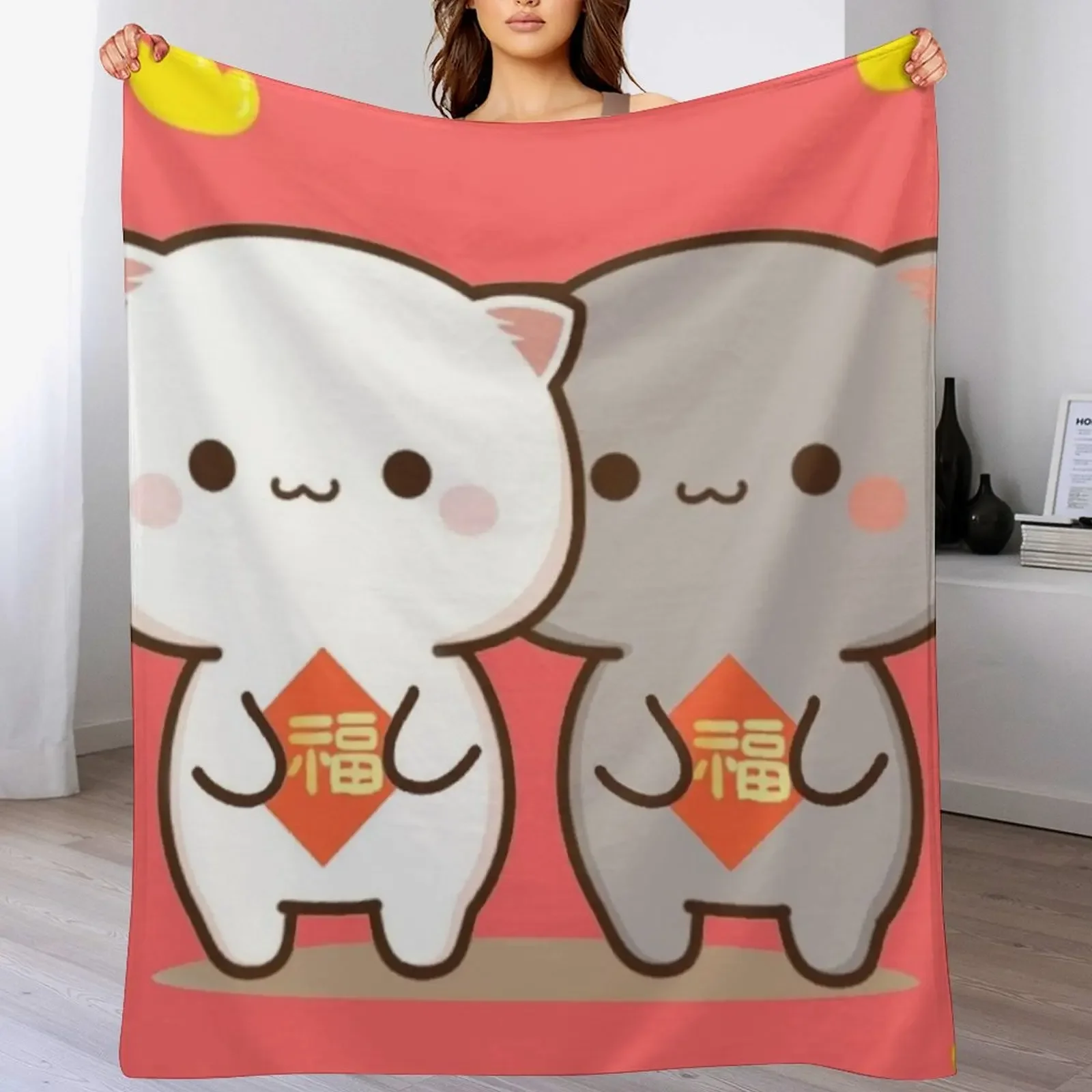 Cute peach and Goma couple Throw Blanket Soft Home Decor Blanket for Couch Bedroom
