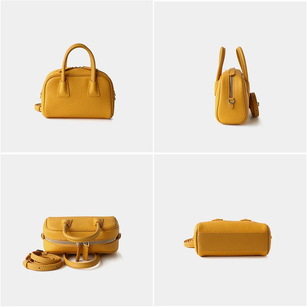 Support Free Personalized Custom First-layer Cowhide Bowling Bag Women's Bag Handbag Crossbody Bag Boston Bag Genuine Leather