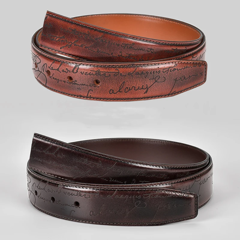 

Headless belt male genuine leather pure cowhide letter belt with body no buckle punched needle buckle belt without head