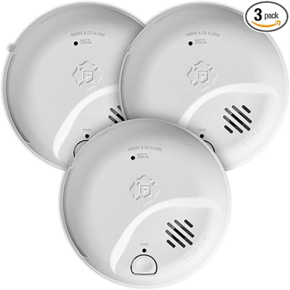 Paquete de 3 alarmas de humo y monóxido de carbono combinadas con cable duro de interconexión SMICO100-AC para restaurante con respaldo de batería