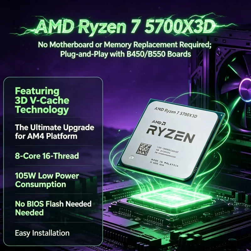 AMD Ryzen 7 5700X3D Processor 1080p high refresh rate gaming build 8 Core 16 Thread 96MB 3D V-Cache AM4 DDR4