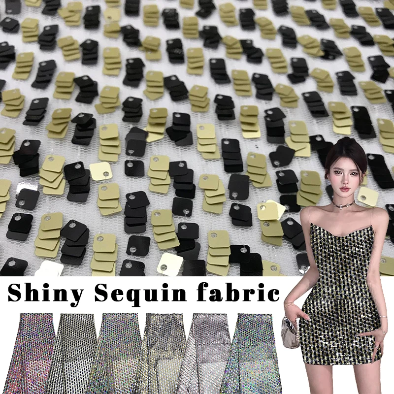 

Checkered Laser Sequin Mesh Fabric Fantasy Color Gradient Embroidered Sequin Fabric DIY European American Stage Costume Dress