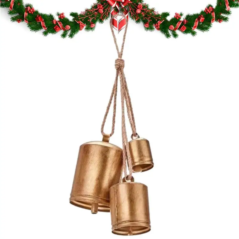 New Christmas Cow Bells Rustic Vintage Lucky Cow Bell Handmade Harmony Giant Christmas Decoration Bell Antique Gold Brass