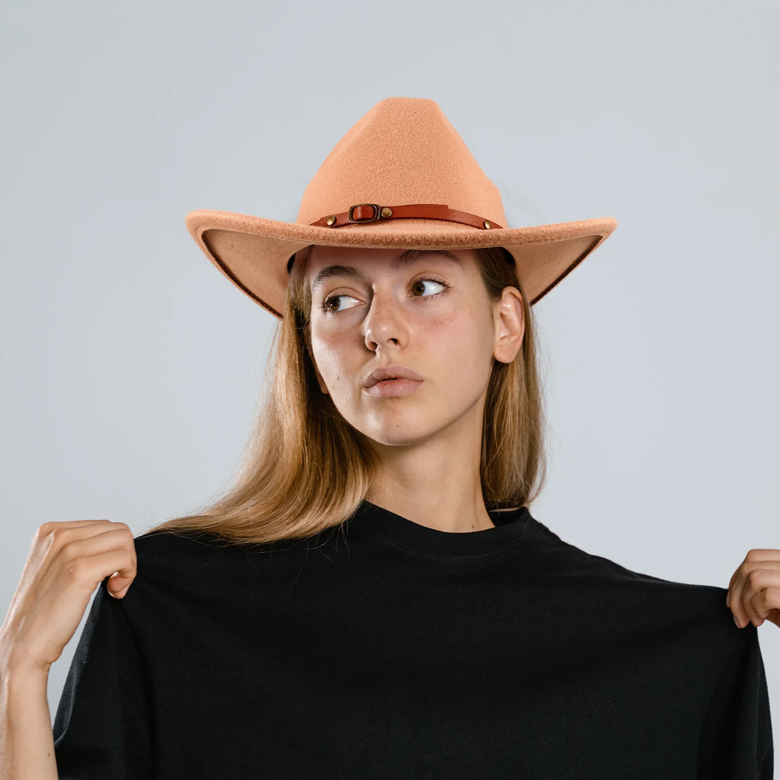 

Western Cowboy Hat Felt Style Adjustable Brim Women Party Cowgirl Hat 02 56-58cm Themed Events Costumes Accessories