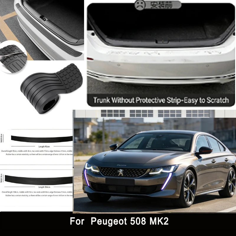 

For Peugeot 508 MK2 Rear Trunk Guard Plate Sticker Car Rear Bumper Trim Anti-Kicked Scratch Protector Sticker Strip