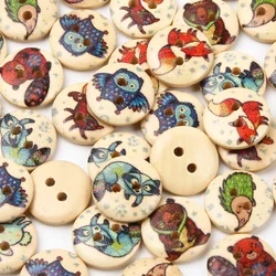 50pcs 15mm Lovely Fox Bear Owl Pattern 2Hole Wood Buttons For Clothing Needlework Scrapbook Decoration Crafts Sewing Accessories