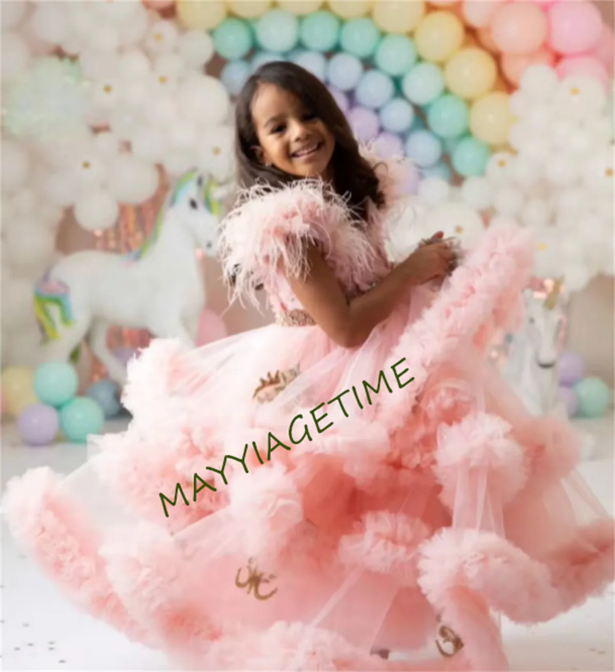 

CustomizedLuxury Girl's Dresses Ball Gown Flower Girl Dress For Wedding O Neck Princess Birthday Party Pageant Dresses