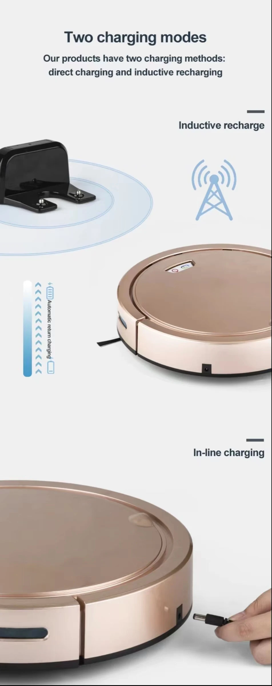 2024年最新トレンド 自動帰還充電式スマートロボット掃除機 家庭用 ゴールドとブルー