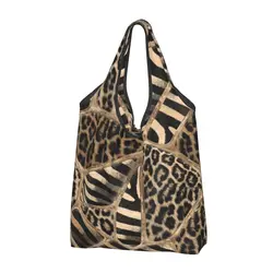 Custom Fashion Animal Print Shopping Tote Bag Portable Leopard And Zebra Pastel Gold Groceries Shoulder Shopper Bag