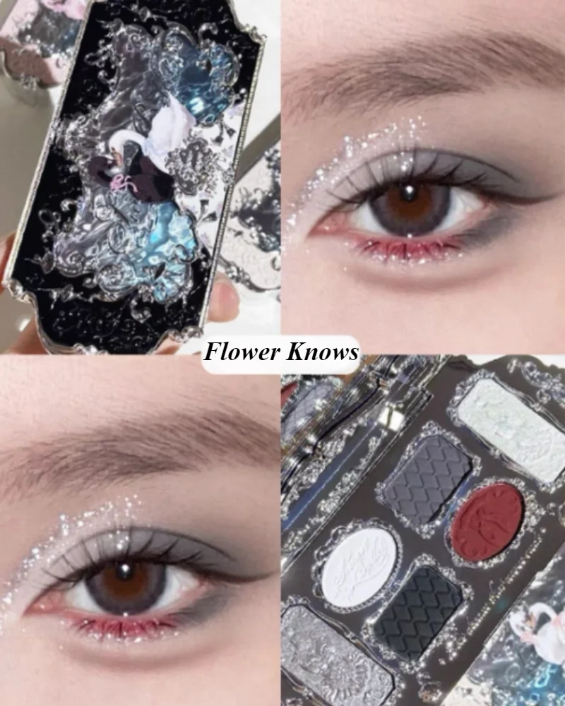 Flower Knows Swan Ballet Series 6Color Eyeshadow Matte Fine Shimmer Pearl Glitter Face Palette Eye Makeup