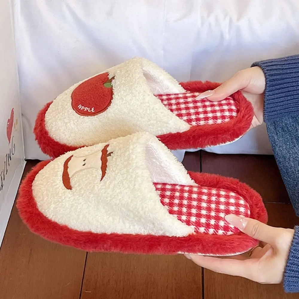 موضة شبكة شريط لطيف نعال قماش نعل سميك عدم الانزلاق الفاكهة نعال قماش عادية لينة الشتاء الشرائح النساء المنزل