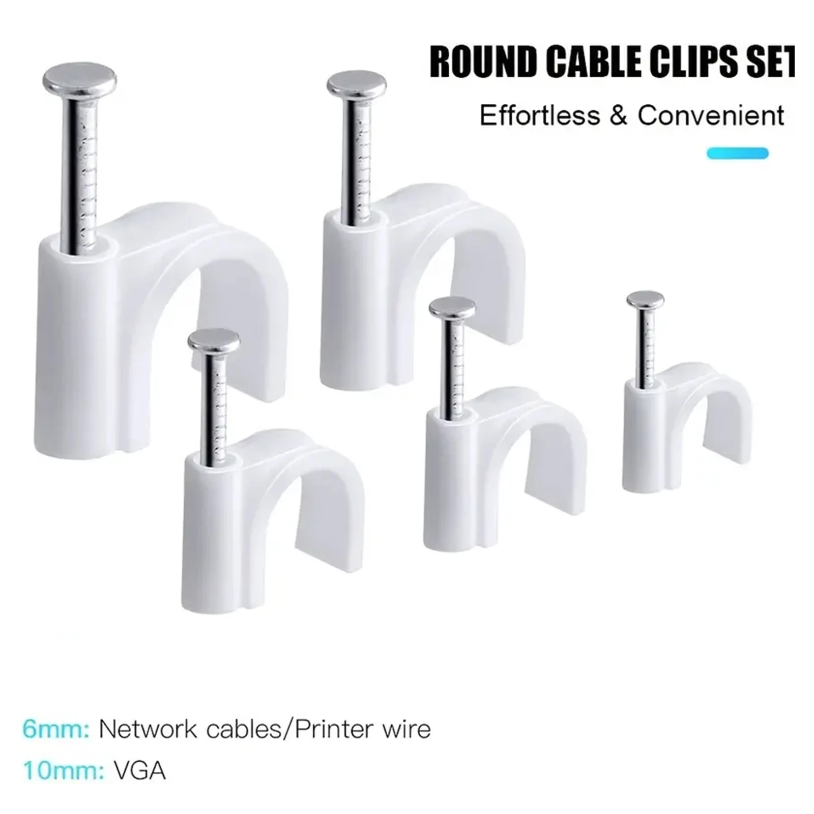 100Pcs Cable Clamp with Steel Nails Plastic Nylon Tie 6/10mm