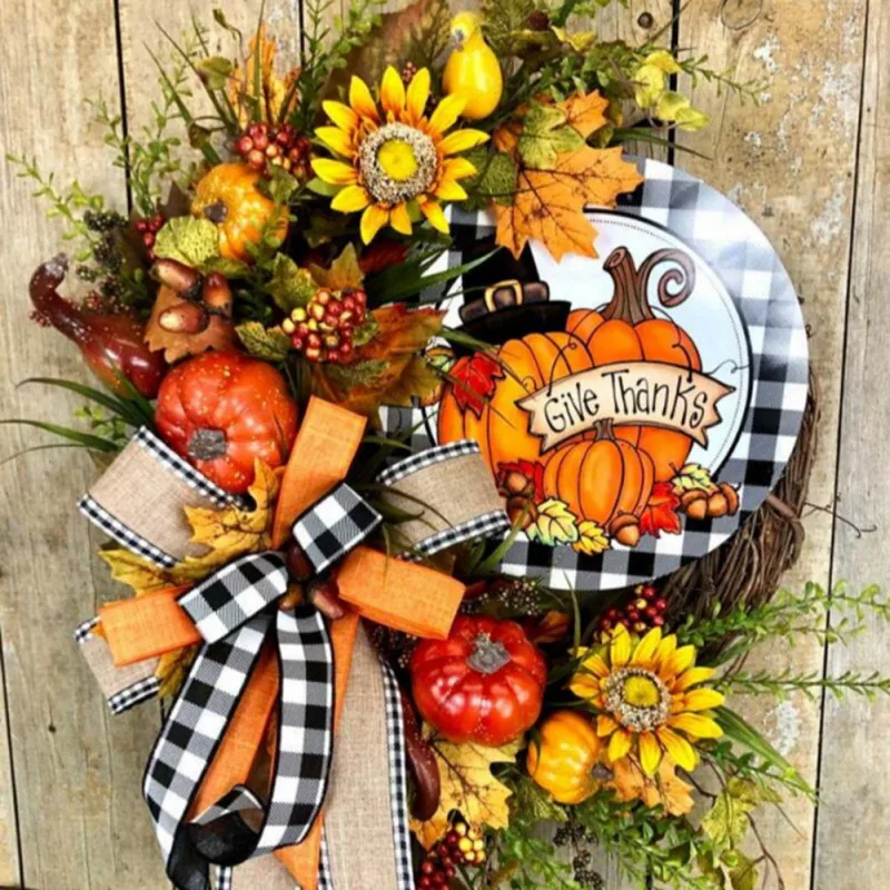 

35cm Autumn Front Door Wreath Sunflower Wreath Garland Christmas Thanksgiving Home Decor Garland Decoration Pumpkin Garland