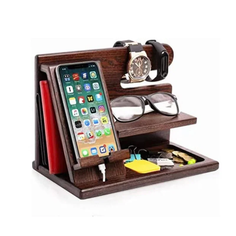 

Multi-functional Wooden Telephone Extension Base Father's Gift Bedside Table Desktop Organizer Storage Rack Mobile Phone Holder