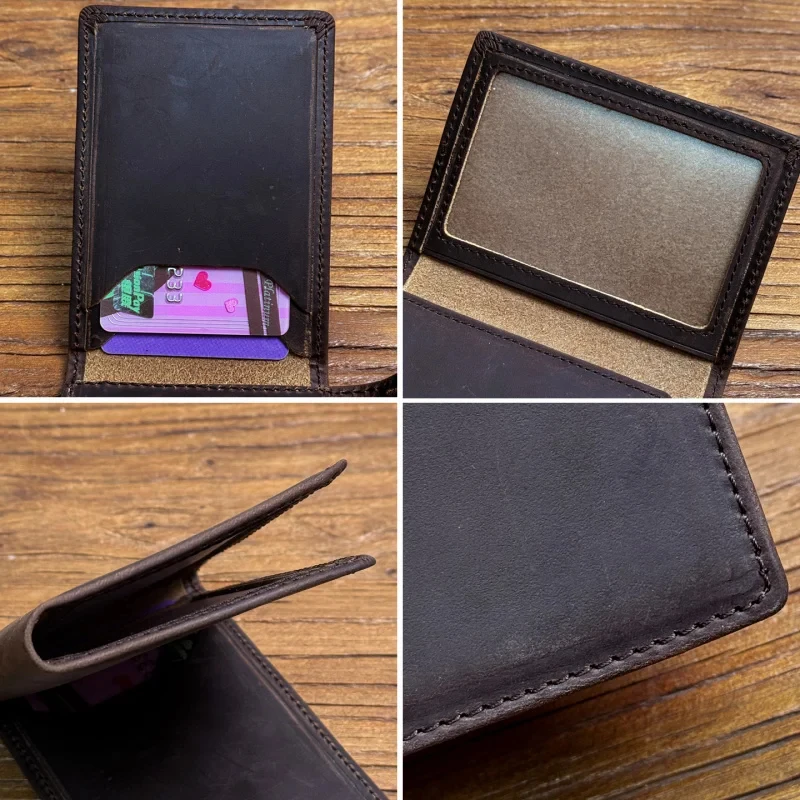Vintage Cowhide Cards Wallet, Multi-Slot ID & Credit Card Case For Men, Slim Genuine Leather Driver License Organizer Pouch