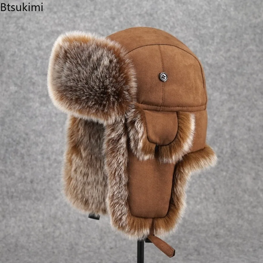 

Men's Retro Fashion Lei Feng Hat Solid Color Plush Ear Protection Cold Proof Hat Winter Outdoor Sports Ski Hat for Men and Women