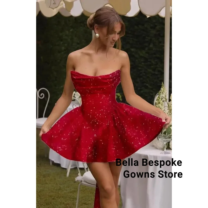 فستان قصير مشد التخرج ألف خط كوكتيل كوكتيل الترتر فساتين العودة للوطن مع القوس حمالة