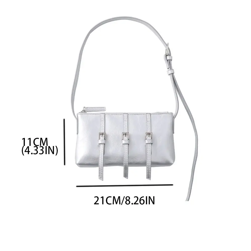 ที่เก็บดินสอหนัง PU สีเงินของผู้หญิงความจุขนาดใหญ่กระเป๋า Crossbody กระเป๋าใต้วงแขนกระเป๋าสะพายไหล่เกาหลี