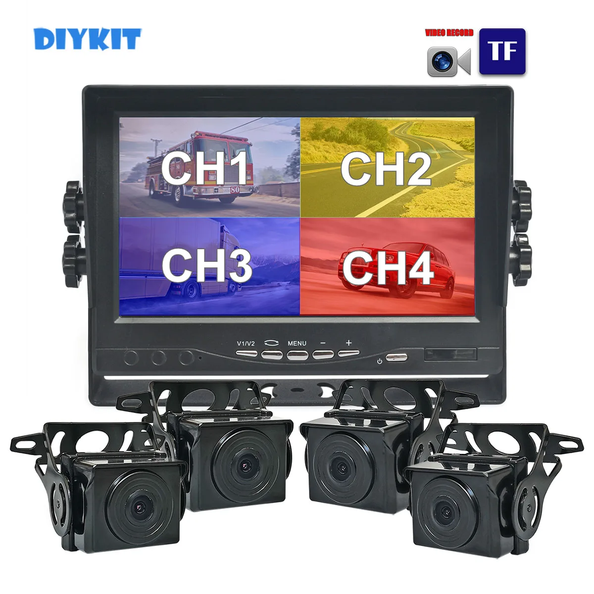 

DIYKIT 7inch 4 Split QUAD AHD IPS Car HD Monitor 200Mega Pixels AHD Rear View Car Camera Waterproof SD Card Video Recording