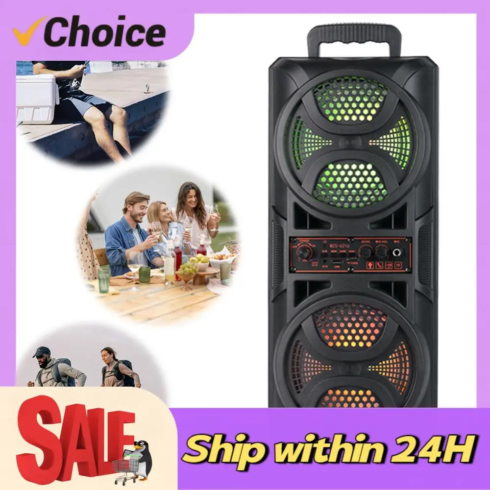

BT Speaker Portable Speaker with Double Subwoofer Deep Bass Lights Loud Boombox Support USB/TF/AUX/FM/BT/MIC for Home Party Gift