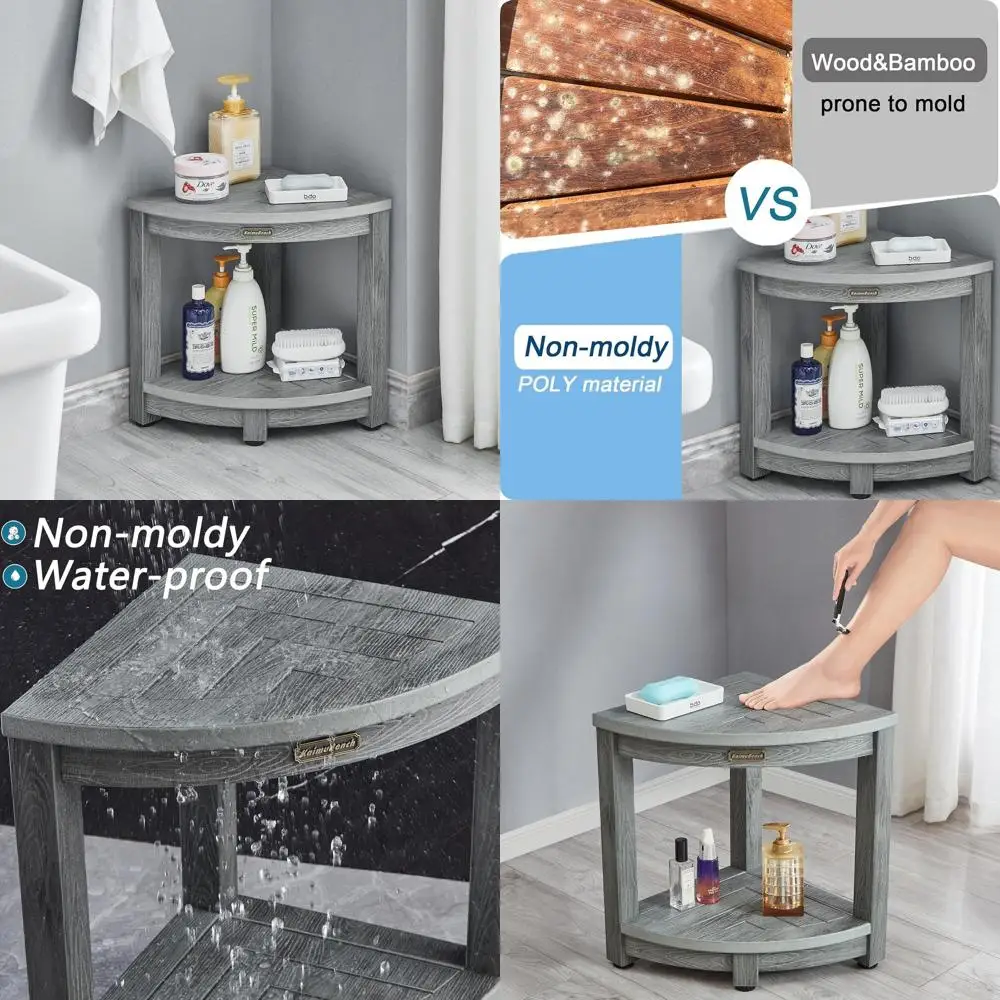 

Gray Poly Lumber Shower Bench with Storage Shelf, Non-Slip and Low Maintenance for Shaving Legs Inside Shower
