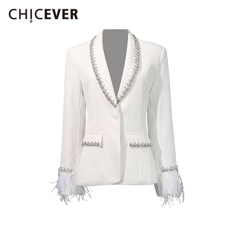 

CHICEVER Solid Spliced Diamonds Basics Jacket Female Lapel Long Sleeve Slimming Temperament Women's Jackets Autumn Fashion New