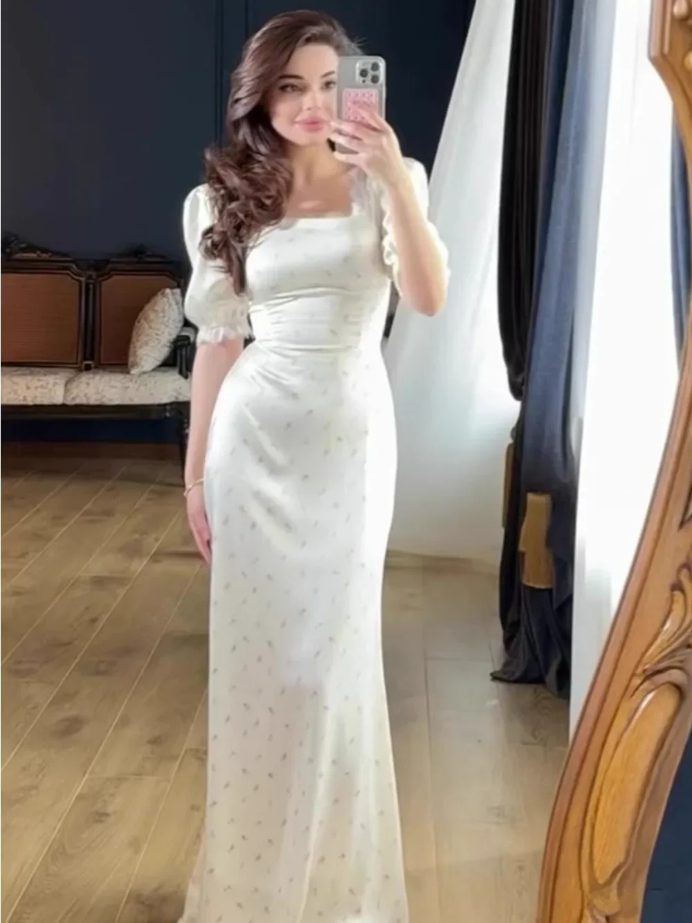 

Eid Women Dress Vestidos Largos Square Collar Satin Bandage Party Caftan Jalabiya Ramadan Long Dresses Dubai Arab Long Robe 2025