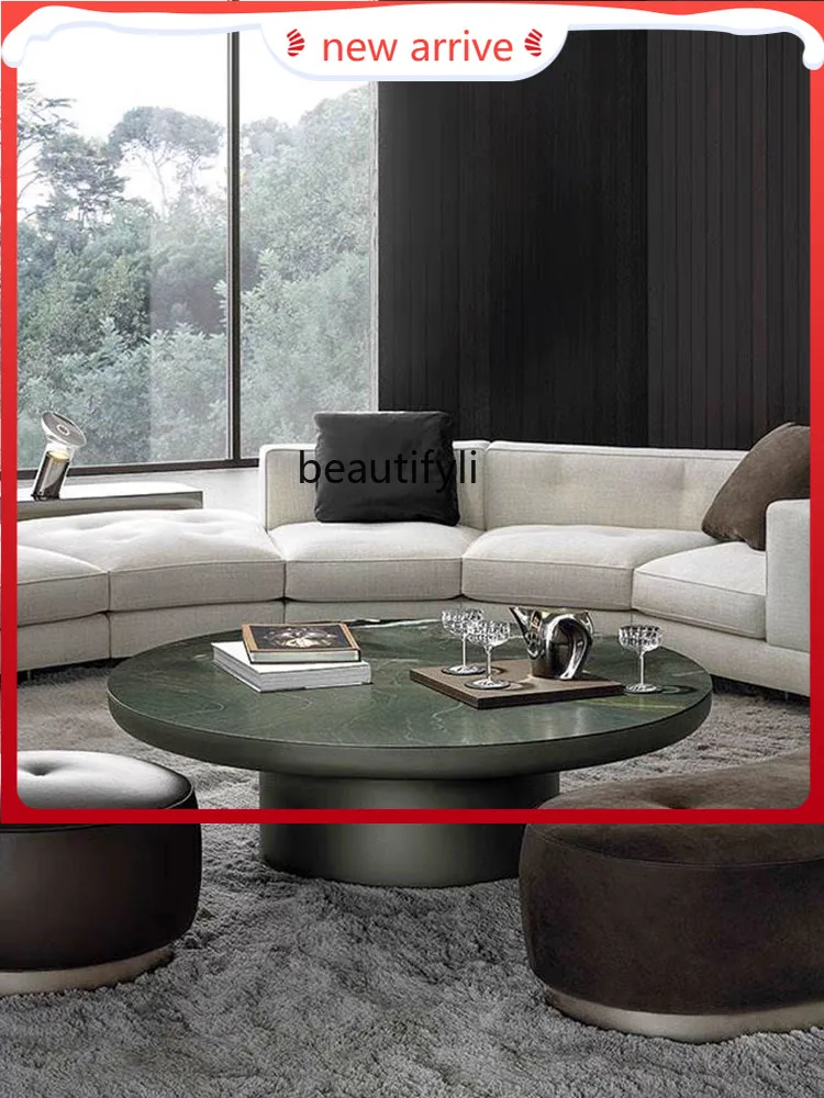 

Italian Light Luxury Living Room Luxury Stone Endtable Designer High-End round Coffee Table Office Art Short Tea Table G1218