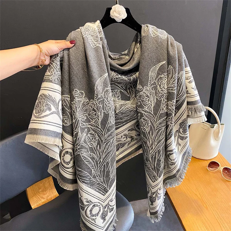 

Luxury Brand Cashmere Women Floral Scarf Winter Warm Shawl and Wrap Bandana Pashmina Female Foulard Square Thick Blanket Poncho