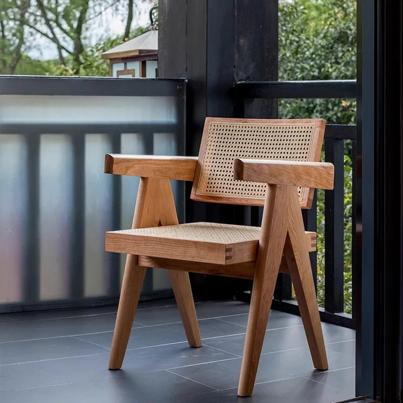 

Household rattan solid wood medieval chair Nordic log style bed and breakfast backrest