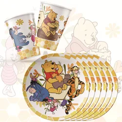 New Disney WINNIE POOH tema piatti di compleanno tazze tovaglioli stoviglie usa e getta forniture Set di decorazioni per feste di compleanno per neonati