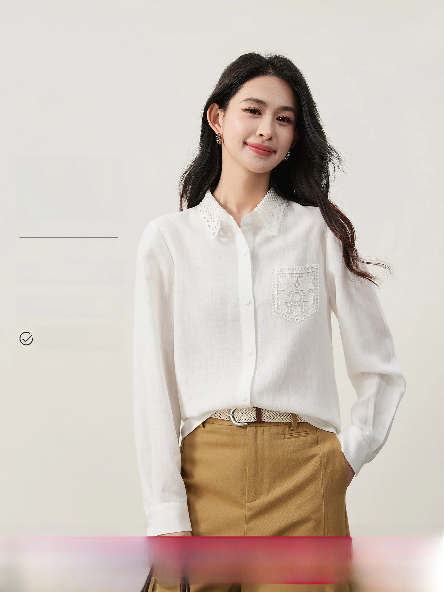 

Женская белая блузка Ele с кружевными вставками и воротником, дышащая, из лиоцелла Lenzing и льна, коллекция Весна 2026, ранняя весна, модная женская одежда