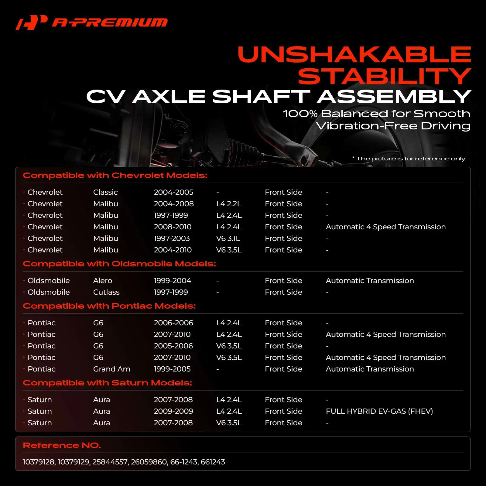 A-Premium Front CV Axle Assembly for Chevrolet Malibu 1997-2010 Pontiac G6 2005-2010 Saturn Aura 2007-2009 Oldsmobile Alero