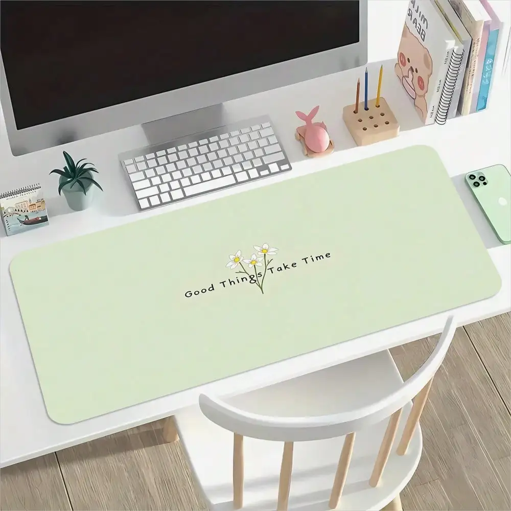 Mouse Pad Large Green Desk Pad Compatible For Office & Gaming - Daisy Flower & 
